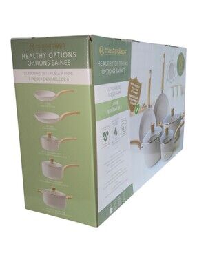 Masterclass 8pc Ceramic Nonstick Cookware Set Pots And Pans Cream Not Induction‎